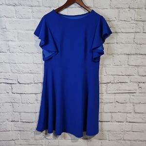 Elegant Blue Ruffle Sleeve Mini Dress
